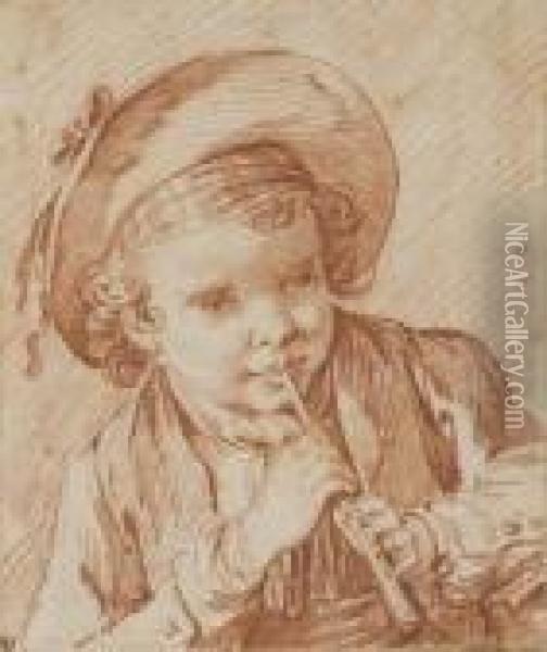 Jeune Garcon Portant Un Chapeau Et Jouant De La Flute Oil Painting - Jean-Baptiste Le Prince