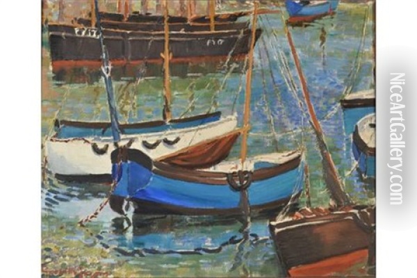 Small Boats, Mevagissey Oil Painting - Greville Irwin