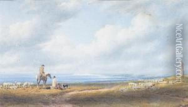 View From St Catherine's Down, 
Isle Of Wight,the Freshwater Cliffs And Dorsetshire Coast In The 
Distance Oil Painting - William Turner