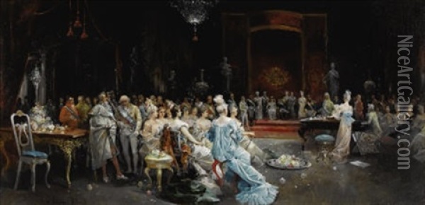 The Audience Before The King Ferdinand Of Spain And His Queen Oil Painting - Eugenio Lucas Villamil