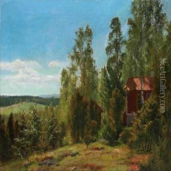 Swedish Landscape Oil Painting - Peter Johan Schou