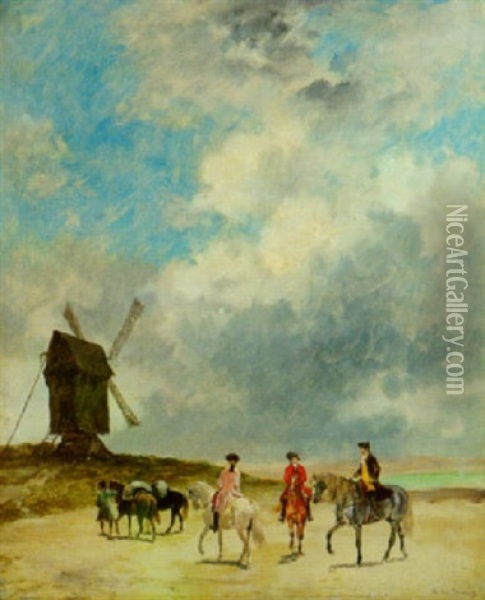 Cavaliers Pres Du Moulin Oil Painting - John Lewis Brown