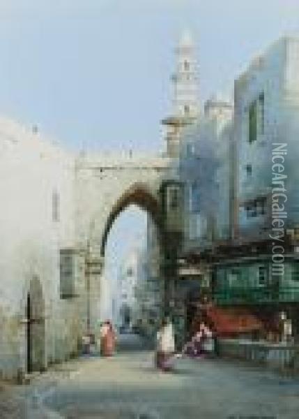 A Shady Street In Algiers Oil Painting - Noel Harry Leaver