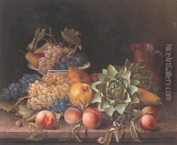 Still-life With Flowers And Artichoke Oil Painting - Eugene Adolphe Chevalier