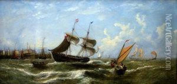 Shipping Off A Busy Port Oil Painting - William Calcott Knell