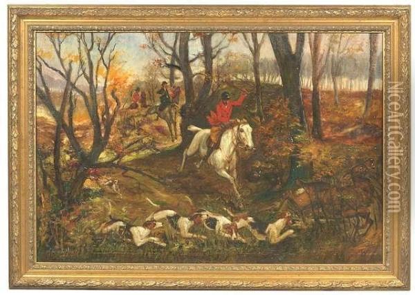 Coursing In An Autumnal Forest Oil Painting - Rene Pierre Princeteau