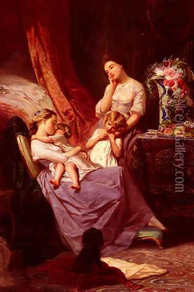 Motherly Love Oil Painting - Tony Johannot