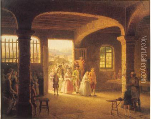 La Mariee Arrivant Au Banquet. Oil Painting - Michel Gabriel G. Gourdet