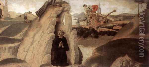 Three Episodes from the Life of St Benedict (1) 1475 Oil Painting - Neroccio (Bartolommeo) De' Landi