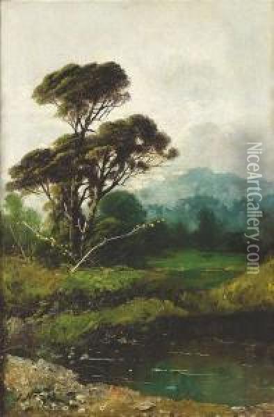 Nozal, Alexandre. Summery Landscape With A Big Pine Oil Painting - Alexandre Nozal