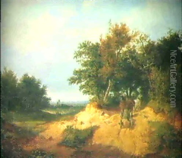 Landschaft Mit Pferdefuhrwerk Oil Painting - Eduard Schleich the Elder