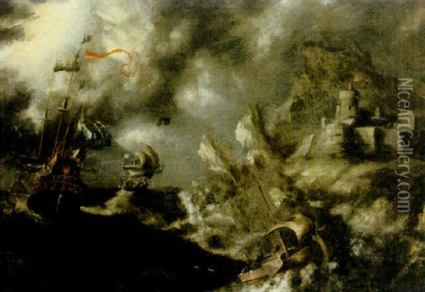 Stormigt Hav Vid Befast Kust Oil Painting - Bonaventura Peeters the Elder