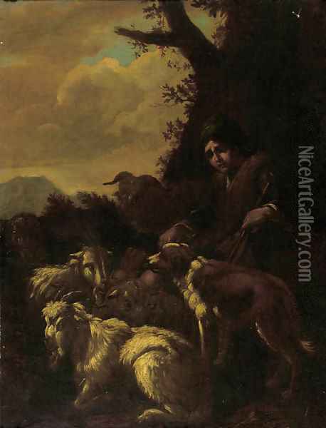 A shepherdboy attended by his dog Oil Painting - Philipp Peter Roos