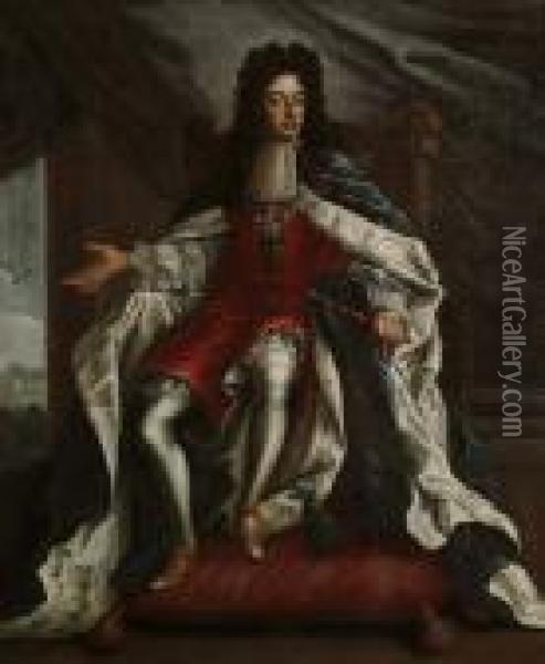 Portrait Of King William Iii Enthroned Oil Painting - Sir Peter Lely
