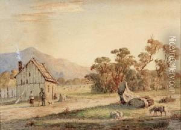 Untitled (rural Scene And Farmhouse) Oil Painting - Abraham Louis Buvelot