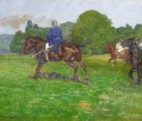 Reiter Der Preusischen Kavallerie In Sommerlicher Landschaft Oil Painting - August Deusser