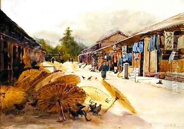 Drying Umbrellas After a Rain Storm Oil Painting - Sir Alfred East