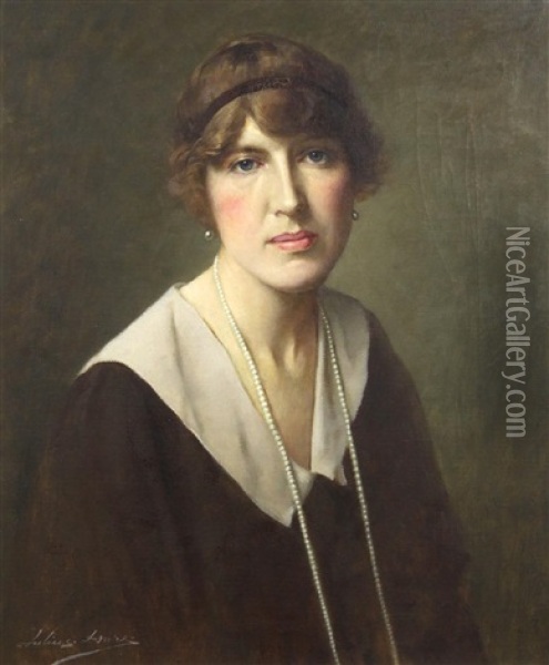 Portrait Of A Lady With A Pearl Necklace Oil Painting - Julius Hare