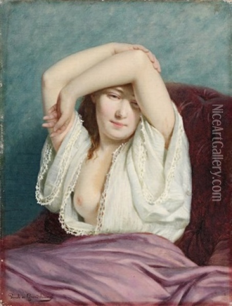 Portrait De Femme Oil Painting - Louis Emile Pinel De Grandchamp