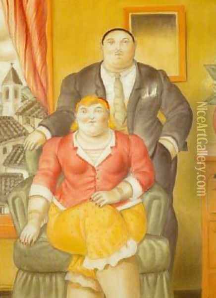 A Couple 1995 Oil Painting - Fernando Botero