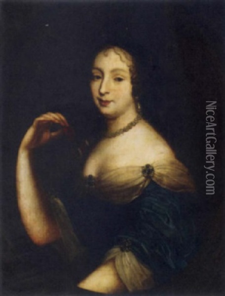 Portrait Of A Lady As Diana In A Blue Dress Oil Painting - Pierre Mignard the Elder