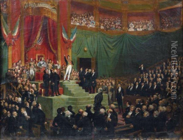 Louis-philippe Pretant Serment A La Chartedevant Les Chambres Oil Painting - Joseph Desire Court