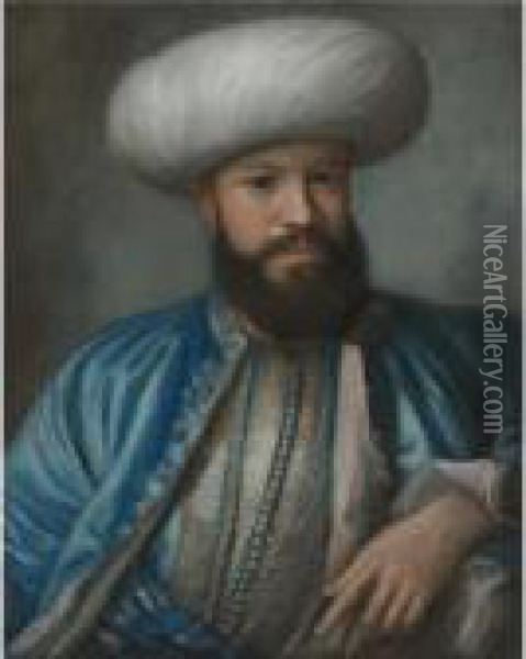 Portrait Of A Man In Turkish Costume Oil Painting - Etienne Liotard