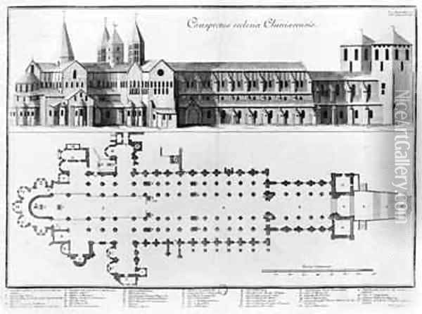 Plan and elevation of Cluny Abbey Oil Painting - Pierre Giffart