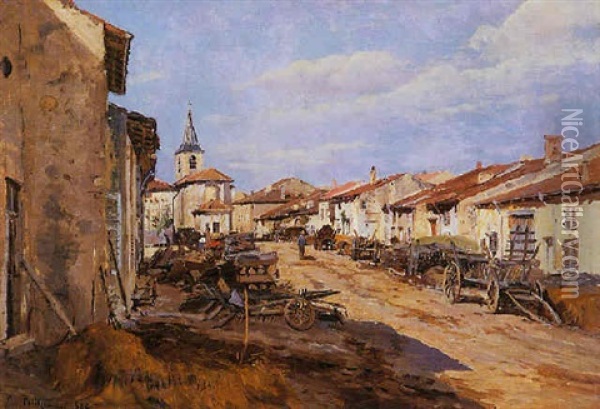 Village Of Lorraine Oil Painting - Edmond Marie Petitjean