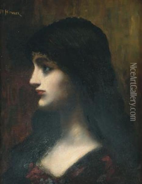 Lady In Profile Oil Painting - Jean-Jacques Henner