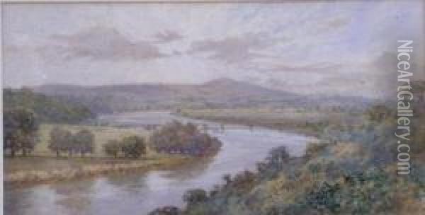 River Landscape. Oil Painting - John Edward Brett
