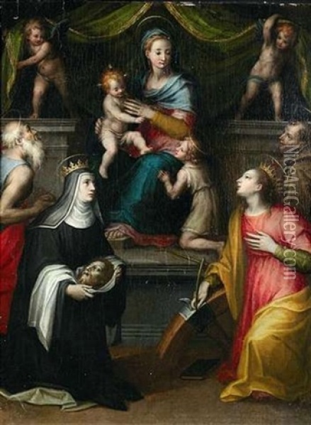 Thronende Madonna Mit Heiligen Oil Painting - Andrea (Andrea del Salerno) Sabatini
