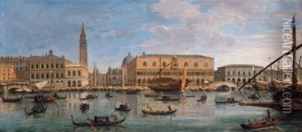 The Bacino Di San Marco, Venice,
 Looking Towards The Doge's Palaceand The Piazzetta, With The Bucintoro 
And Other Shipping Oil Painting - (circle of) Wittel, Gaspar van (Vanvitelli)