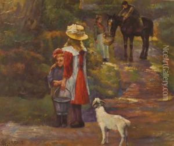 Country Figures On A Road Oil Painting - Elizabeth A.Stanhope Forbes
