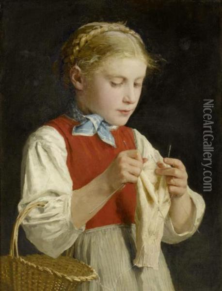 Strickendes Madchen Oil Painting - Albert Anker