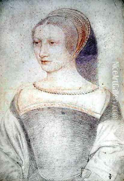 Portrait of an unknown Lady, probabely Charlotte de Moulin, demoiselle de Bry, c.1530 Oil Painting - (studio of) Clouet