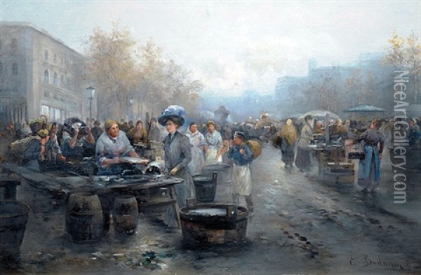Fischmarkt In Paris Oil Painting - Emil Barbarini