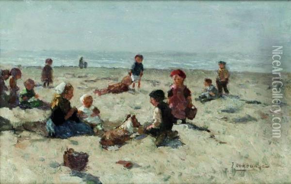 Spelende Kinderen Aan Het Strand Oil Painting - Johannes Evert Akkeringa