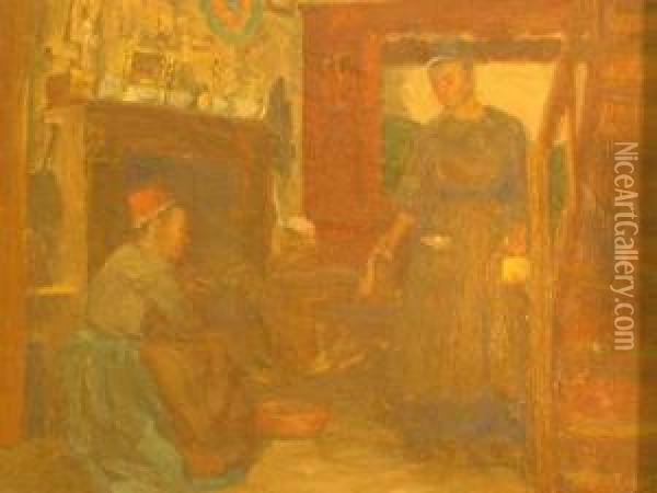 Breton Interior Oil Painting - Marie Anne Tuck