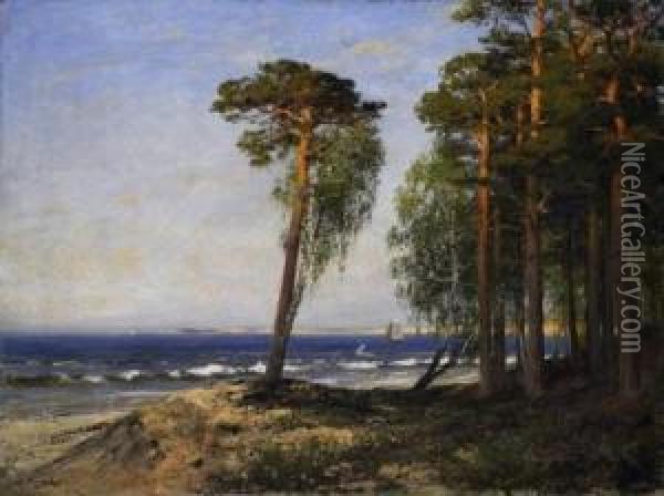 Sailer On The Coast Of The Baltic Sea. Signed Lower Left: J. Wentscher Oil Painting - Julius Wentscher