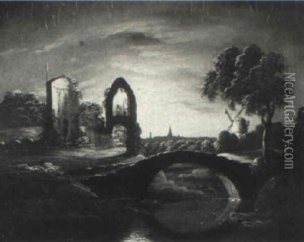 Moonlit Landscape With Ruins Oil Painting - William Matthew Prior