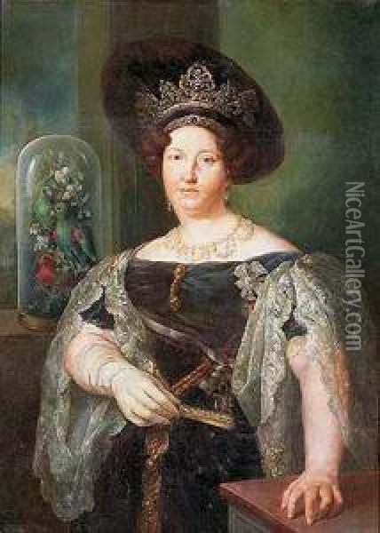 Retrato De La Reina Maria Cristina De Borbon Oil Painting - Vicente Lopez y Portana