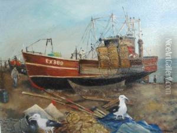Hastings Beach Oil Painting - Frank Richards