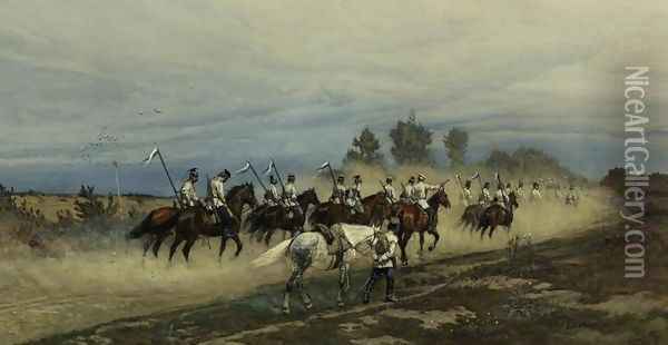 Russian Lancers Oil Painting - Antoni Piotrowski