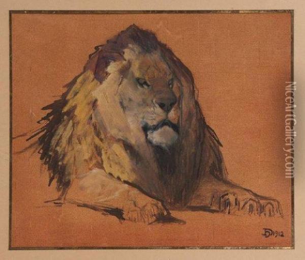 Lion Oil Painting - Henri Deluermoz