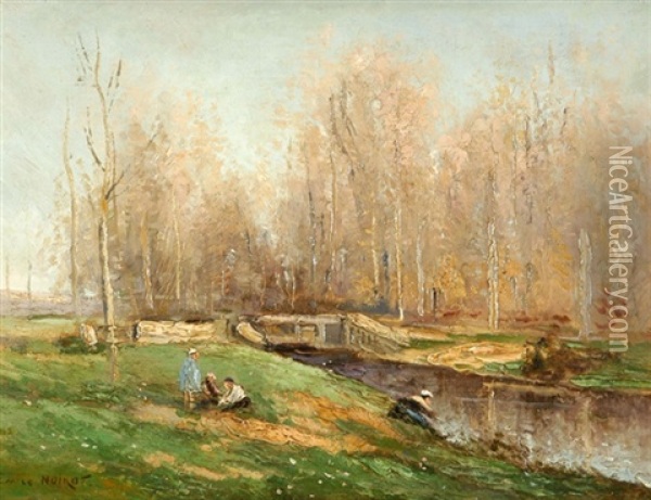 Flusslandschaft Mit Wascherinnen Oil Painting - Emile Noirot