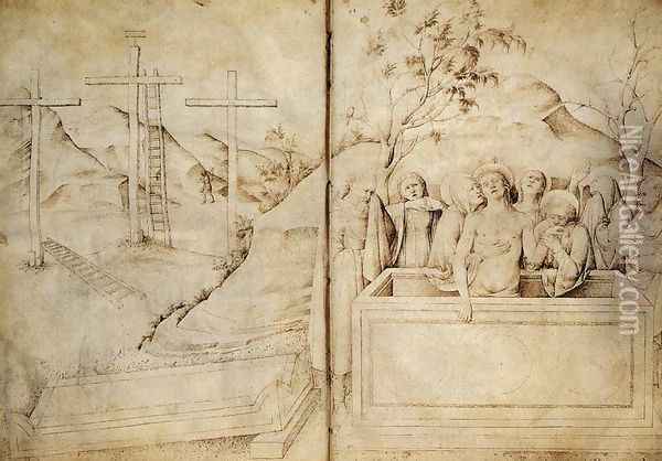 Lamentation (from the sketchook, folios 57b-58a) Oil Painting - Jacopo Bellini