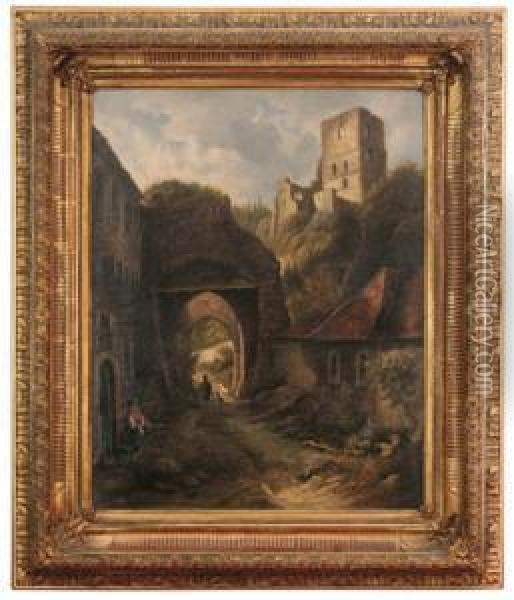 Settlement Below Ruins Of A Castle Oil Painting - Ernestine Von Kirchsberg