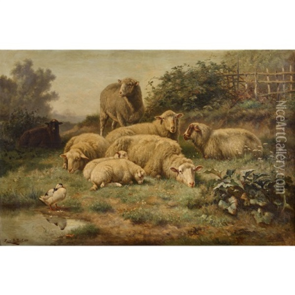 Sheep In A Meadow Oil Painting - Henri De Beul