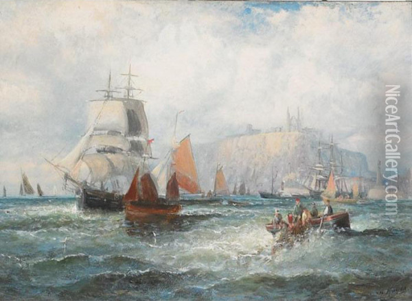 A Breezy Day Off Whitby Oil Painting - Edwin Hayes